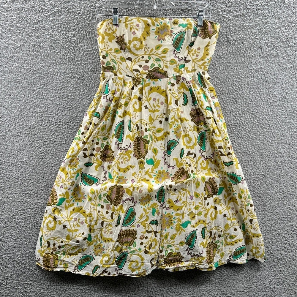 French Connection Women Midi Dress 8 Smocked Strapless Floral Boho Summer Resort